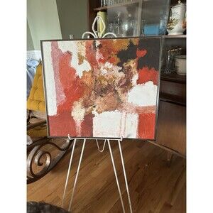 Mid Century Modern Art Abstract Expressionism Painting Yellow Orange Brown MCM